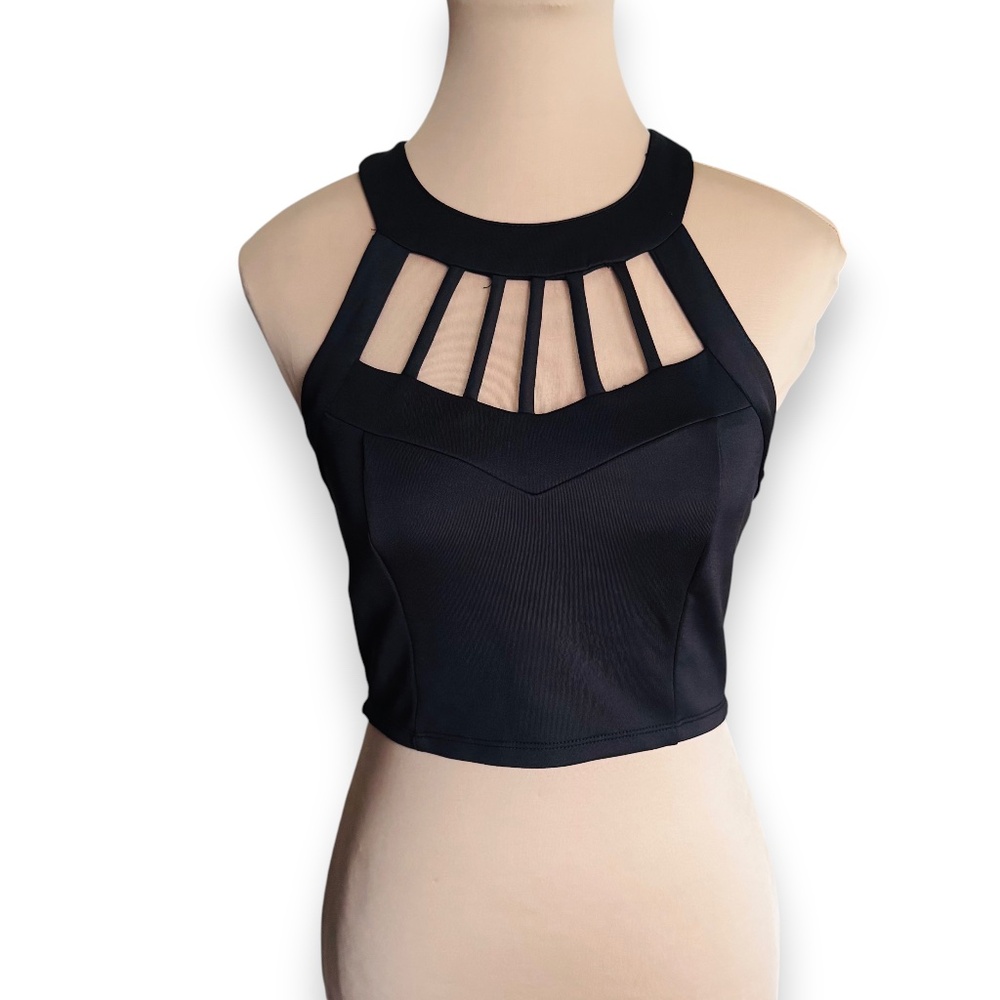 FOREVER 21 Black Strappy Cutout Halter Crop Top Size S